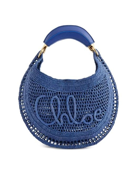 Chloé Blue Woven Logo-Lettering Shoulder Bag