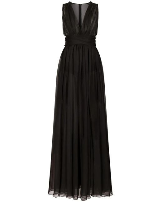 Dolce & Gabbana Black Pleated Semi-Sheer Gown