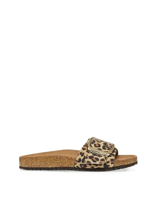 Geox Brown Brionia R Leopard-Print Buckle-Detail Slides