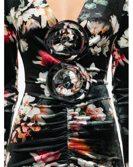 Nissa Black Floral-Print Midi Dress