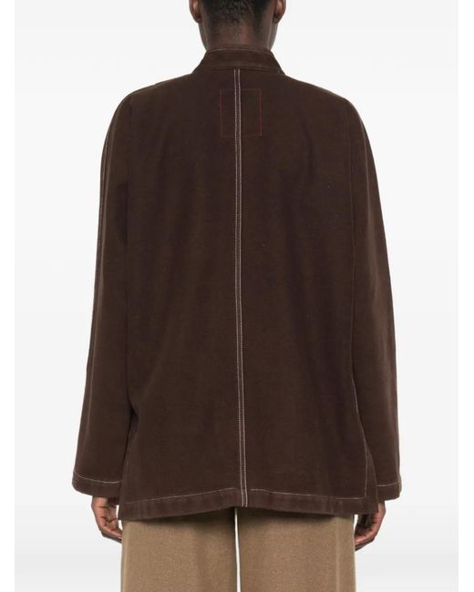 Uma Wang Brown Rope-Trim Contrast-Stitched Coat