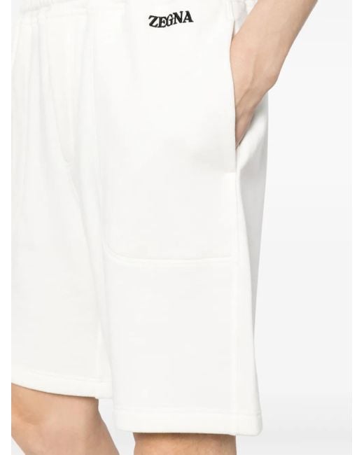 Zegna White Logo-embroidered Jersey Track Shorts for men