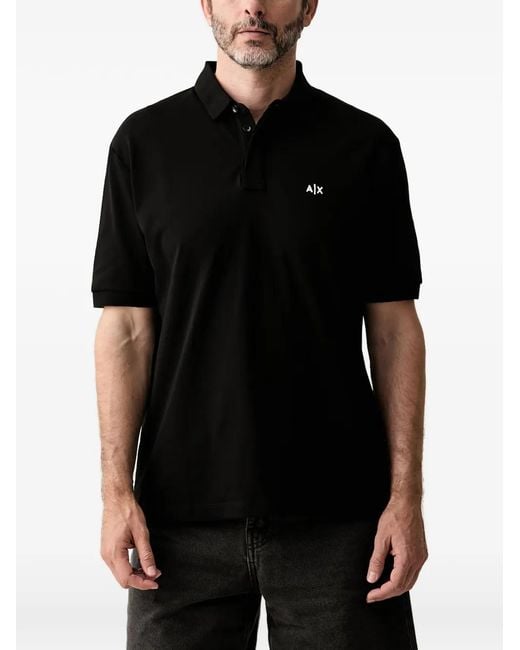 ARMANI EXCHANGE Black Logo-Print Short-Sleeve Polo Shirt for men