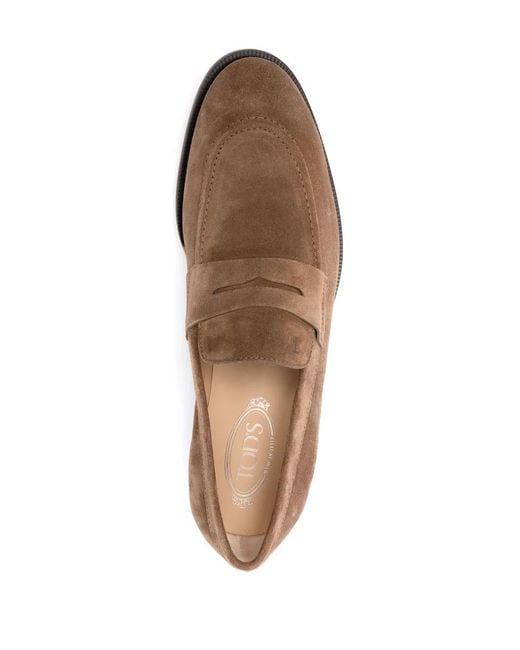 Tod's Brown Penny Slot Suede Loafers for men