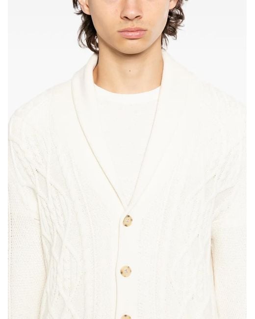 N.Peal Cashmere White Cable Shawl Cardigan for men
