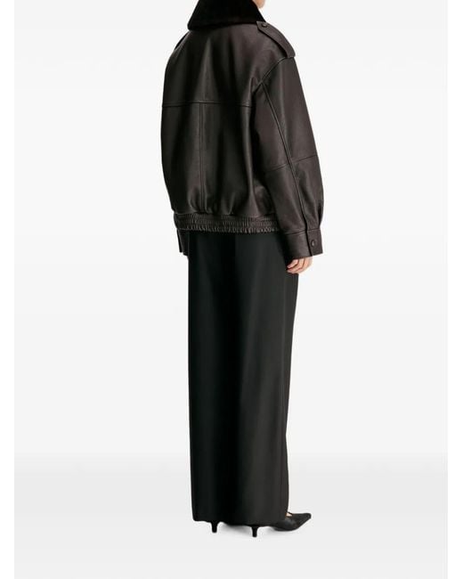 Loulou de Saison Black Russo Shearling-Collar Leather Jacket