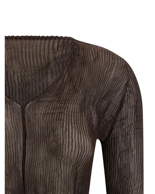Issey Miyake Brown Pleated V-Neck Sweater
