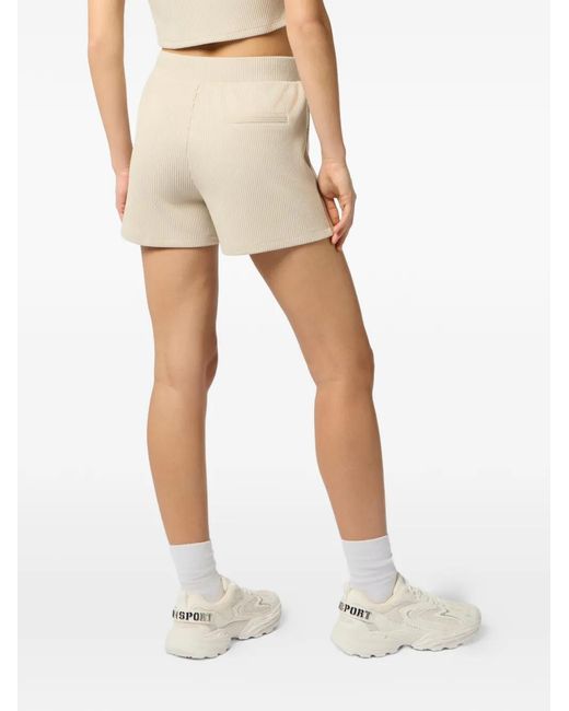 Philipp Plein Natural Ribbed Lettering Shorts