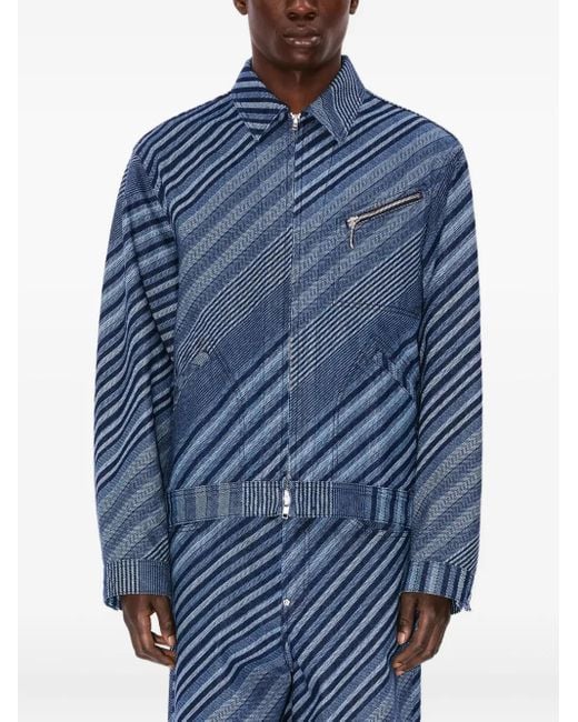 KENZO Blue Diagonal Stripe Cotton Jacket for men