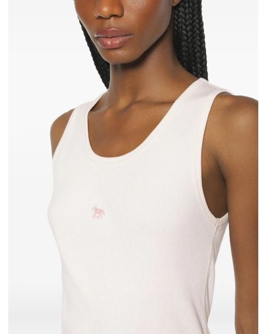 Maison Kitsuné White Baby Fox-Embroidered Ribbed Tank Top