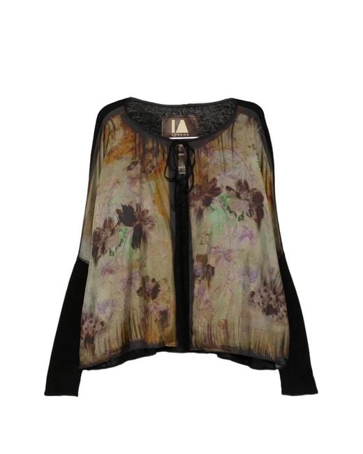 IA London Green Floral-Print Tie-Neck Knitwear