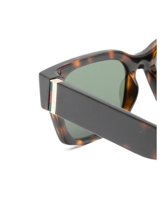 Gucci Green Tortoiseshell-Effect Rectangle-Frame Sunglasses