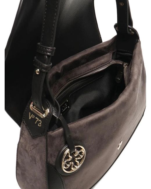 V73 Black Curved-Flap Logo Shoulder Bag