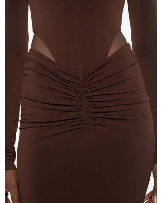 ANDAMANE Brown Heloise Cut-Out Ruched Midi Dress
