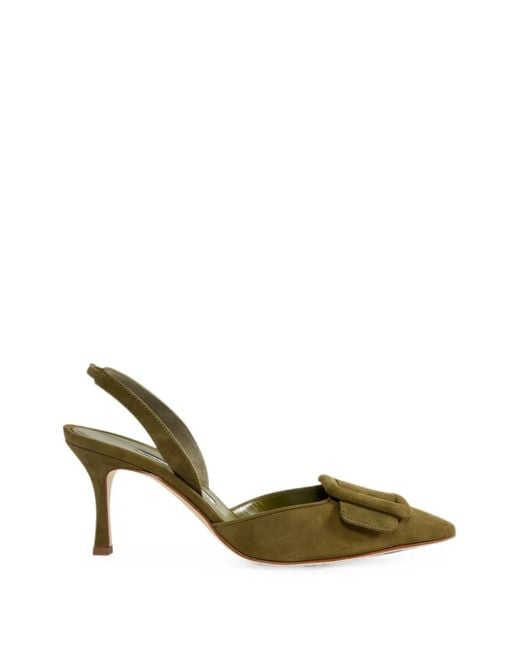 Manolo Blahnik Metallic Maysli Buckle-Detail Mules