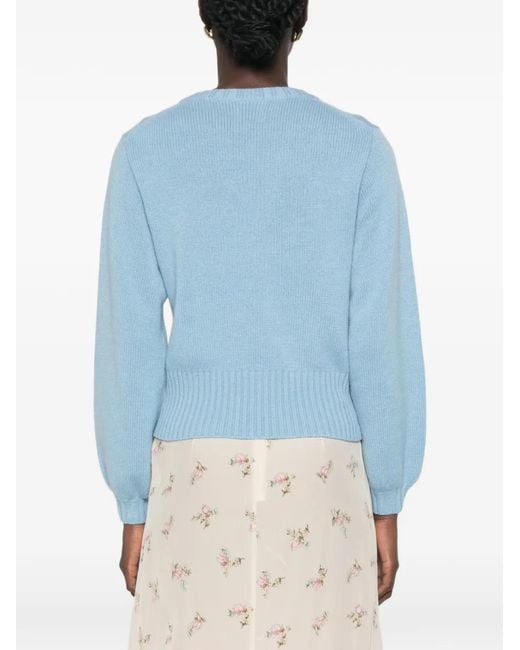 Allude Blue Ribbed-Knit Crew Neck Sweater