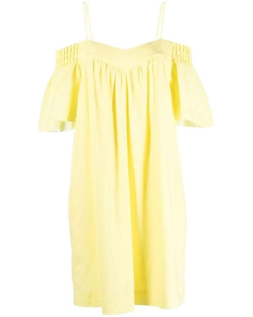 Karl Lagerfeld Yellow Belted Linen-Blend Midi Dress