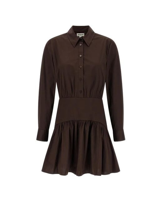 Staud Brown Rocco Button Long-Sleeve Midi Dress