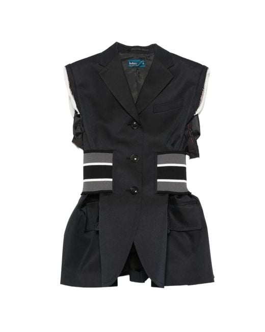 Kolor Black Frayed-Edge Ribbed-Waist Gilet