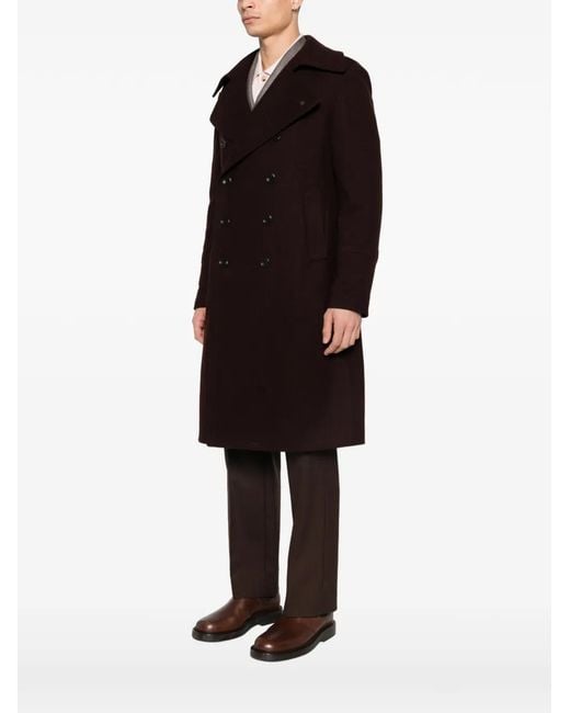 Tagliatore Black Double-Breasted Coat for men