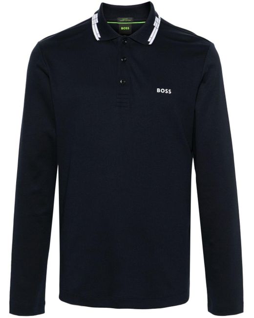 Boss Blue Logo-appliqué Cotton Polo Shirt for men