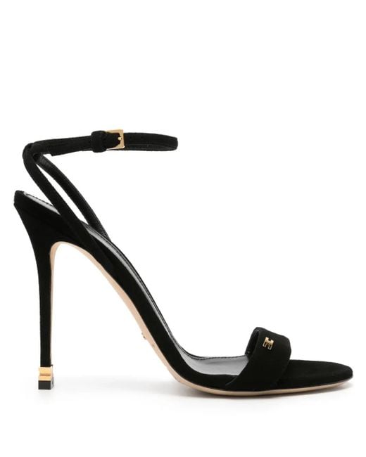Elisabetta Franchi Black 105Mm Metal-Logo Suede Sandals