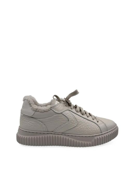 Voile Blanche Gray Lipari Shearling-Trim Leather Sneakers