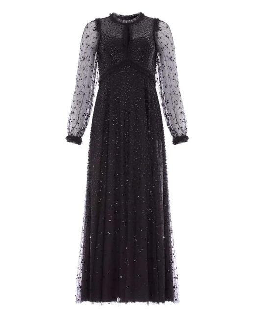 Abito Lungo Con Paillettes di Needle & Thread in Black