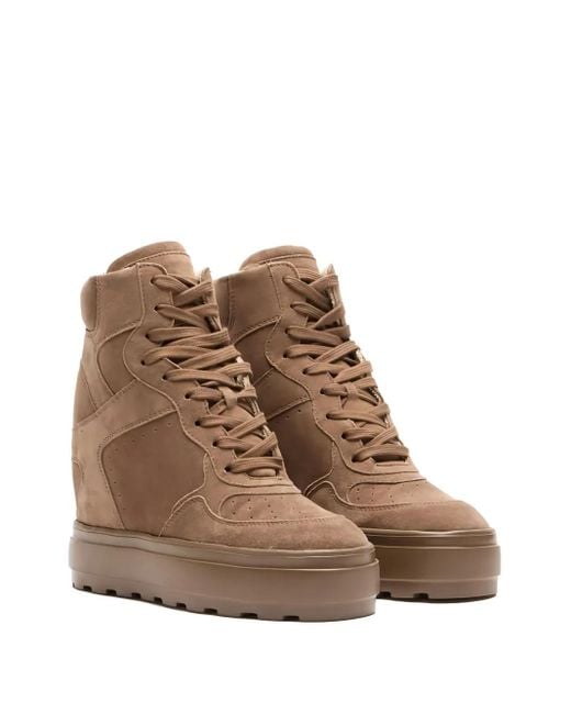 Casadei Brown 80Mm Lace-Up Wedge-Heel Sneakers