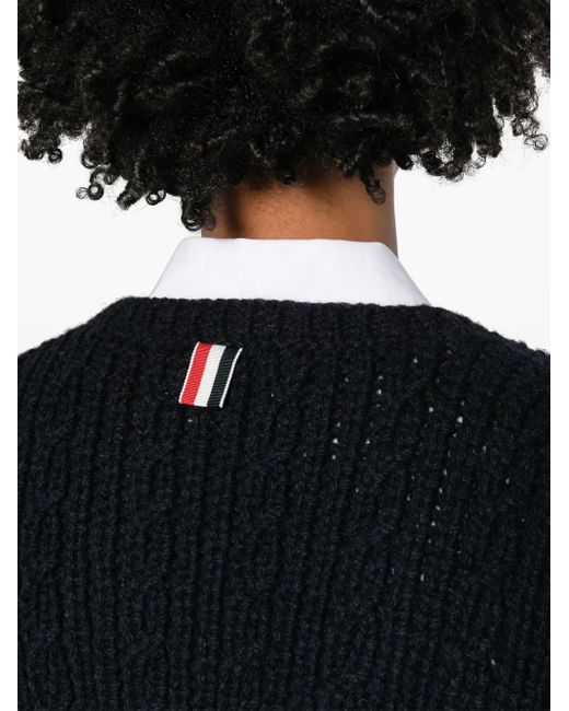 Thom Browne Black Chunky-Knit Wool Cardigan