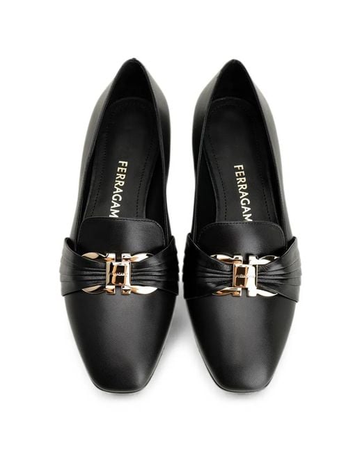 Ferragamo Black Gancini Plaque Leather Loafers