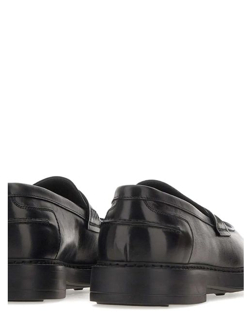 Doucal's Black Leather Penny Loafers for men