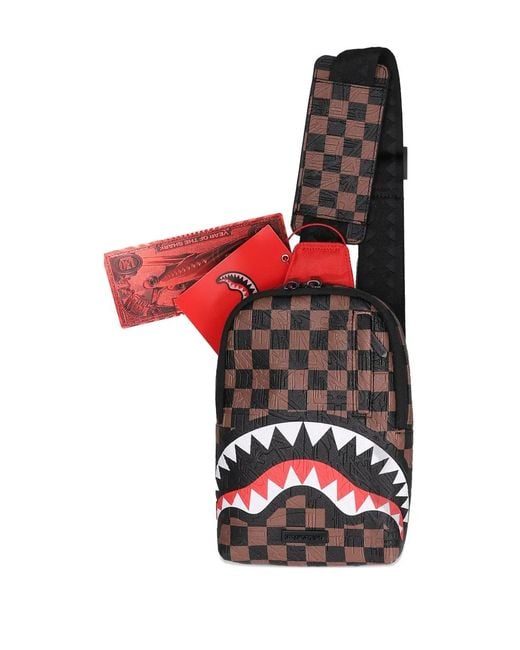 Sprayground Black Check 2 Shark Shoulder Bag for men