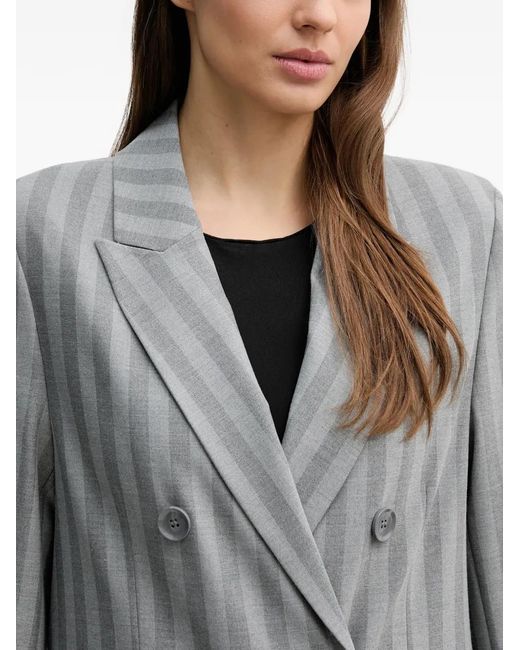 Sisley Gray Striped Double-Breasted Blazer