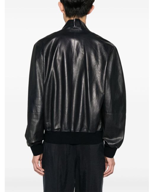 Giorgio Armani Black Zip-Up Leather Jacket for men