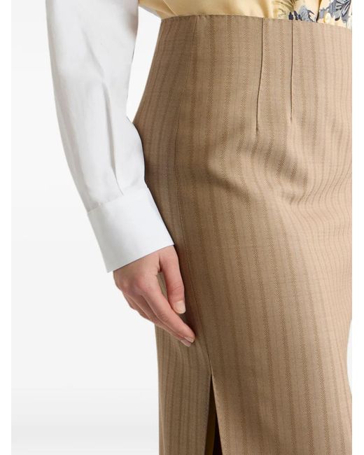 Etro Natural Wool Jacquard Midi Skirt With Striped Pattern