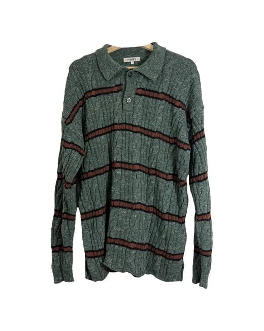 Phipps Green Cable-Knit Striped Polo-Collar Sweater for men