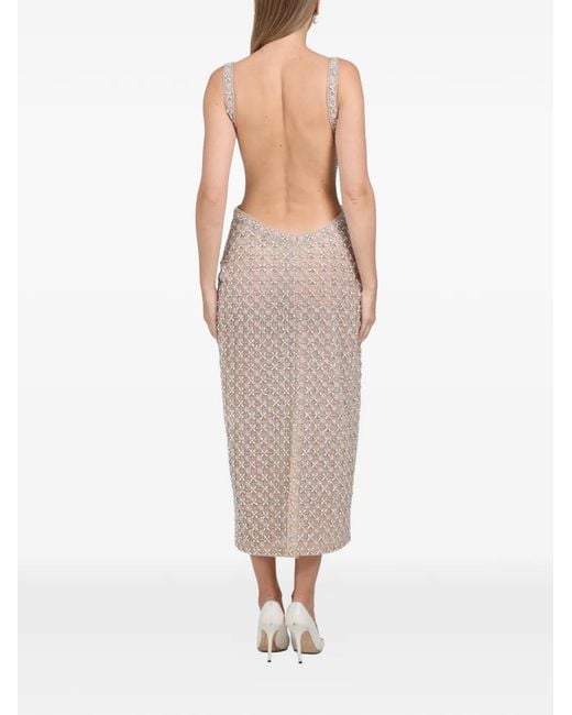 Dina Melwani Pink Crystal Square-Neck Midi Dress