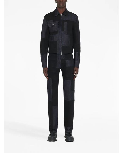 McQueen Blue Patchwork Straight-Leg Jeans for men