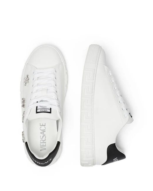 Versace White La Greca Crystal-Embellished Sneakers