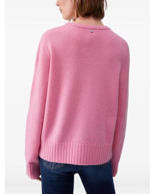 Liu Jo Pink Ribbed Perforated-Logo Sweater