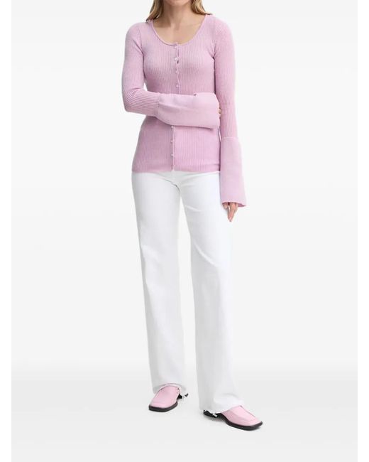 Herskind Purple Ribbed Button-Front Cardigan