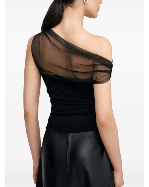 MARCELLA Black Cabrini Gathered Mesh Top