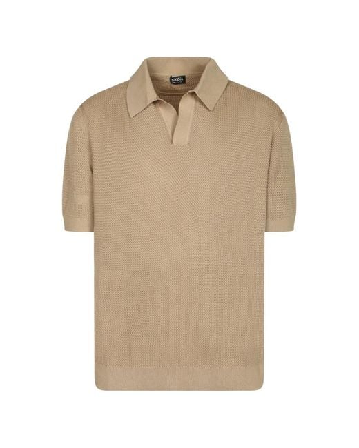 Zegna Natural Waffle-Knit Polo-Collar T-Shirt for men