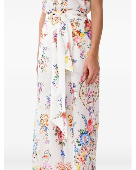 Camilla White Pantalon Palazzo À Taille Ceinturée