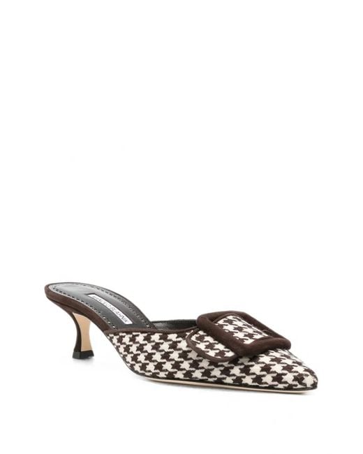 Manolo Blahnik White Maysalebi Houndstooth Mules
