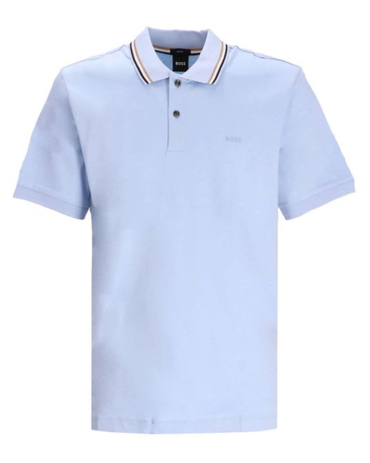 Boss Blue Stripe-trimmed Cotton Polo Shirt for men