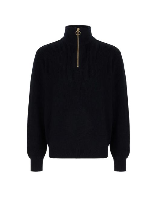 Paul & Shark Black Ribbed-Knit Half-Zip Sweater for men
