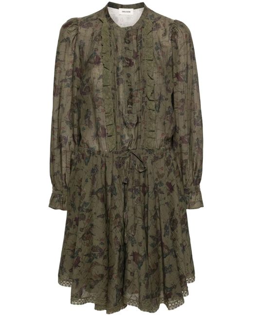 Zadig & Voltaire Green Ranil Floral-Print Mini Dress