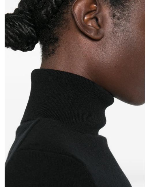 Allude Black Padded-Shoulder Turtleneck Sweater